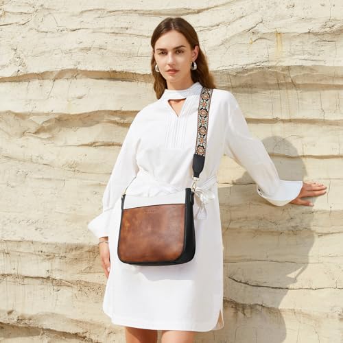 Image of BOSTANTEN Crossbody Bags for Women Trendy Vegan Leather Hobo Purses Shoulder Handbags Wide Shoulder Strap