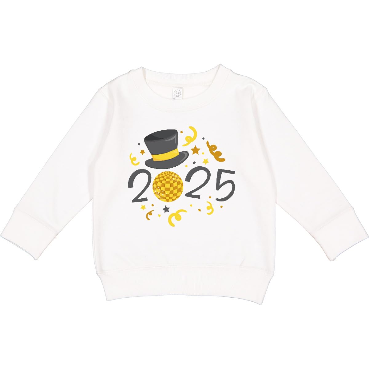 inktastic 2025- Happy New Year with Top Hat and Ball Toddler Sweatshirt 7 White 444ef