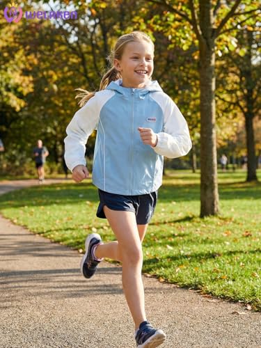 Image of WELAKEN Lightweight Jacket for Girls Kid Teen Waterproof Windbreaker Hooded Rain Coats with Pockets