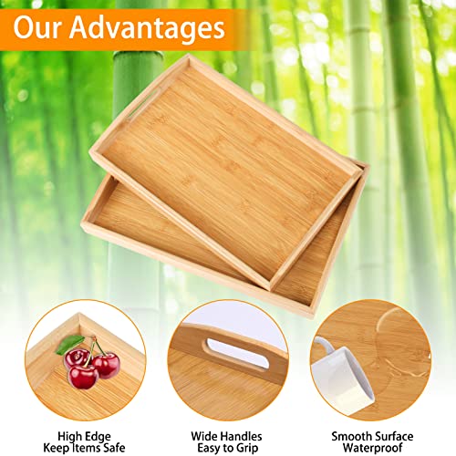 2 Pack Bamboo Serving Tray With Handles, Portable Bed Tray For Breakfast Dinner, Eating Trays For Living Room,Restaurants #TOP3