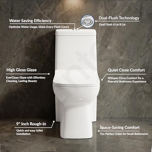 Image of Plantex Platinum Ceramic Commode Toilet /S Trap One Piece Western Toilet /Rim Washdown Flush Commode with Soft Close Toilet Seat Cover (White, Ultra)