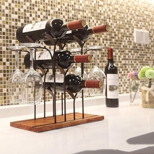 Soporte para botellas de vino de hierro y madera 4 botellas miniatura 5