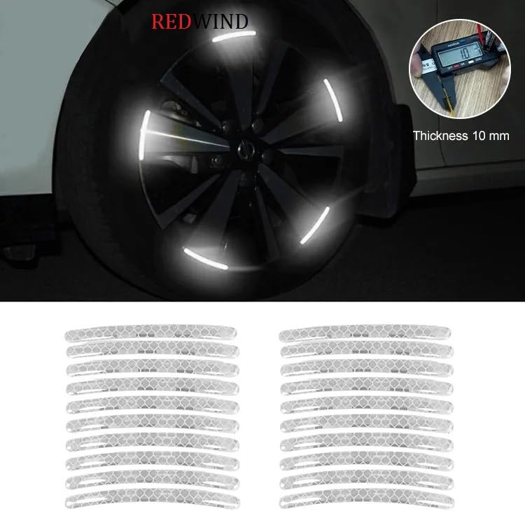 Image of REDWIND Anti-Collision Glow in The Dark Wheel Rim Stickers Night Reflective Tape Warning Sticker for Decoration Universal for All Cars Bikes Motorcycles Bicycle Trucks and etc(20 Strips) (Silver)