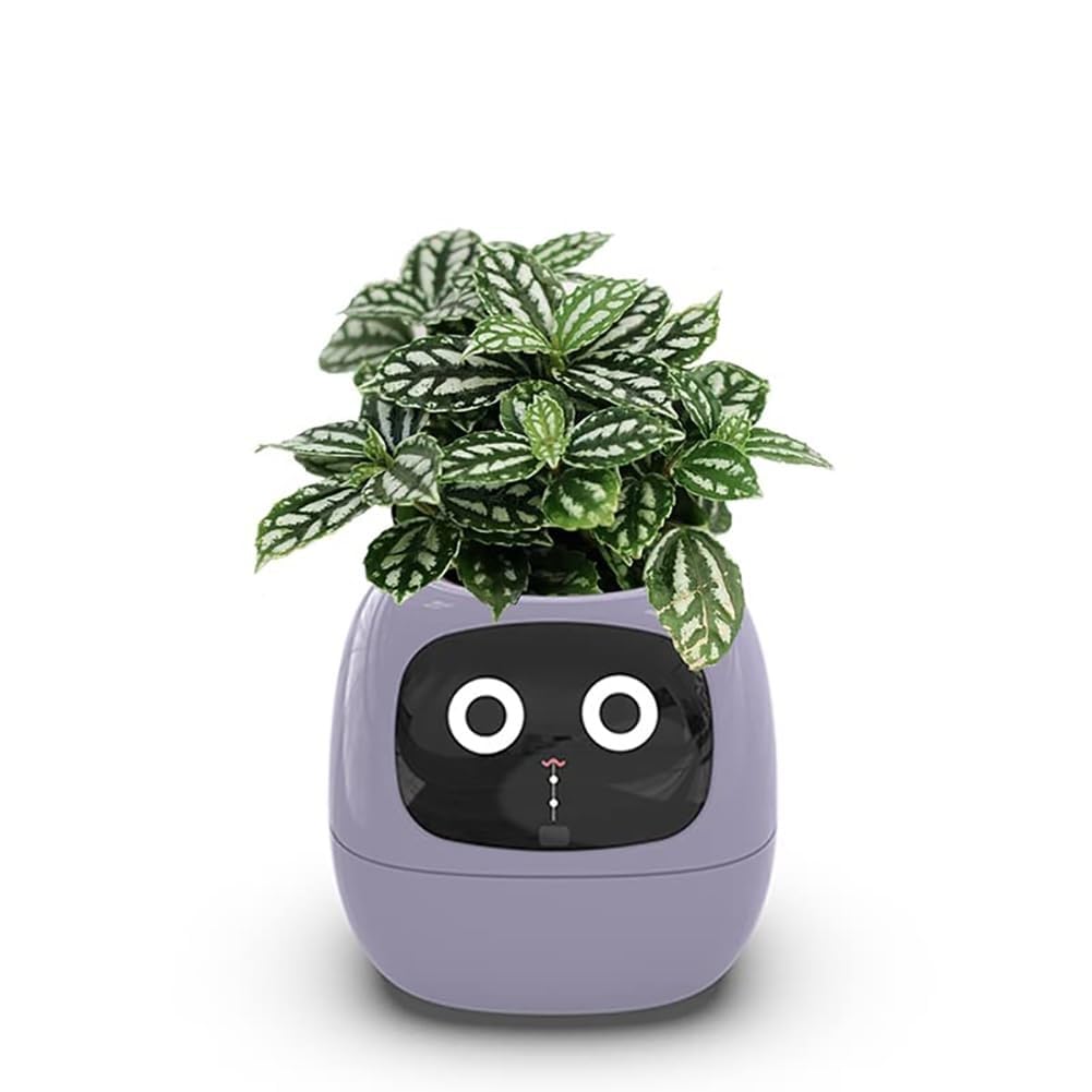 Fioriera intelligente con sensori AI e schermo LCD, vaso per piante intelligente con 49 espressioni, controllo APP, visualizzazione ora, data e meteo