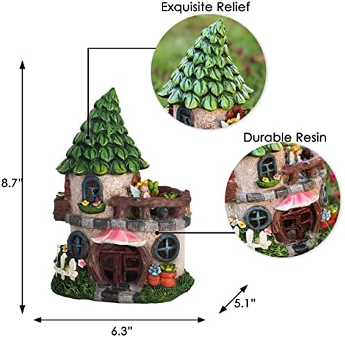 TERESA'S COLLECTIONS Castle Fairy House Garden Ornament Outdoor with Solar Light, Waterproof Resin Angel Cottage Garden Statue Figurine for Patio Lawn Yard Decoration, 8.7inch/22cm