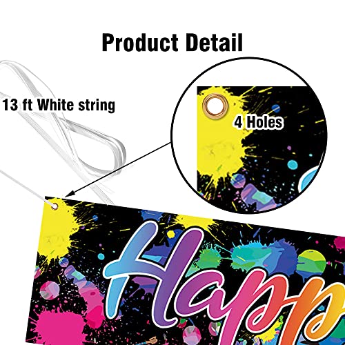 Large Happy Birthday Banner Colorful Neon Glow In The Dark Themed Birthday Party Decorations Let's Glow Birthday Banner Yard Sign Supplies Glow Party Photoshoot For Indoor Outdoor(118X20 Inch) #TOP4