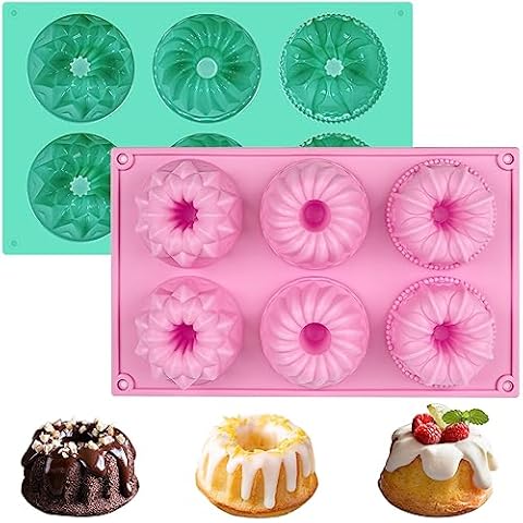HUAKENER 2 Pcs Mini Bundt Cake Pan, 6-Cavity Fluted Tube Cake Pan, Non-stick Silicone Baking Mold for Cupcakes, Donuts, Cornbread, Brownies, Jellies Cover