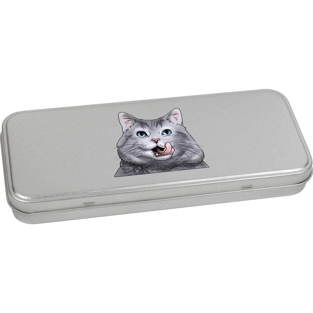 Azeeda 'Hungry Cat' Metal Hinged Stationery Tin/Storage Box (TT00168749)