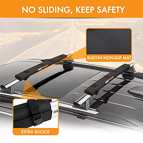 Image of HEYTRIP Roof Rack Pads 30 inch Aero Crossbar Pads for Kayak /Surfboard /SUP /Canoe with 15FT Tie-Down Straps and Storage Bag