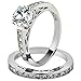 Marimor Jewelry His and Her 3 Piece Stainless Steel 1.39 Carat Cubic Zirconia Bridal Set and Men's Wedding Band