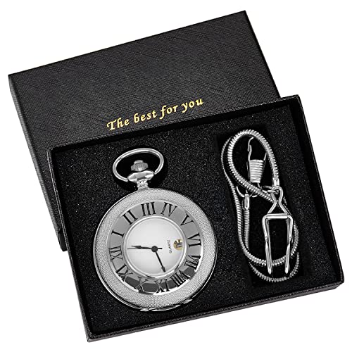 Image of Hollow Roman Digital Pocket Watch Cover for Men, Calendar Roman Dial Men's Pocket Watch with Chain