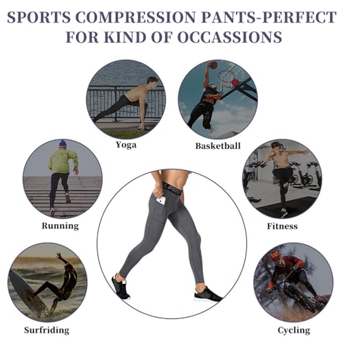 Queerier Calça de compressão masculina atlética leggings com bolsos, corrida, treino, ioga, camada d