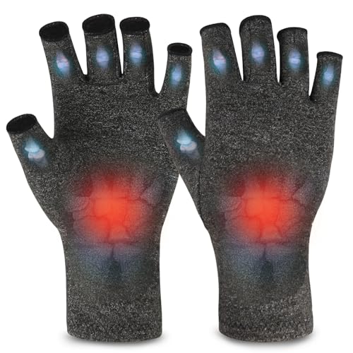 AovYoo 1 Pair Fingerless Arthritis Compression Gloves Raynauds Gloves Rheumatoid Osteoarthritis Wrist Supports -Hand Pain Relief (M, Grey)