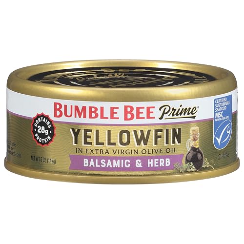 Image of Bumble Bee Prime Balsamic & Herb Yellowfin Tuna in Extra Virgin Olive Oil, 5 oz Easy Open Can - Wild Caught Ahi Tuna - 28g Protein Per Serving - Non-GMO, MSC Certified Sustainable Seafood