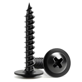 Wood Screws 1 Inch, 110 PCS FIXLINK Premium Phillips Truss Head Black Wood Screws, Self Tapping Electrophoresis Modified Fast Truss Head Wood Screw Used in Indoor Furniture, Woodworking #8 x 1