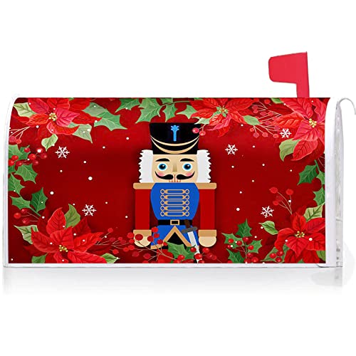 Texupday Merry Christmas Nutcracker Poinsettia Decoration Mailbox Cover with Magnetic