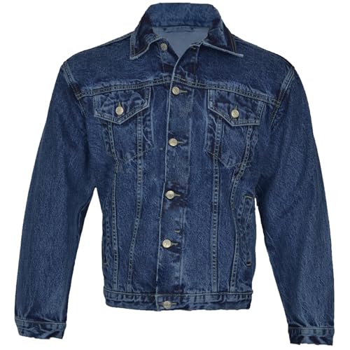 Men’s Denim Jacket - Classic Trucker Jean Jacket for Men | Vintage Western Style | Casual Workwear Coat with Pockets | Heavy Duty Button-Down Outerwear (Blue-S)