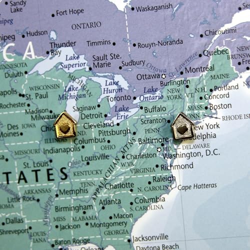 Image of Mini House Push Pins - Silver House Pins - for Cork Board, Maps, or Lapel Pin Use - Designed in USA - Set of 4