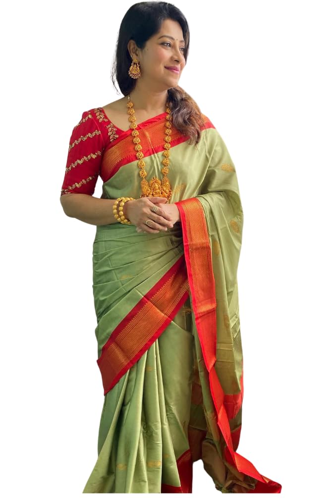 SGF11 Women’s Kanjivaram Soft Lichi Silk Saree With Blouse Piece