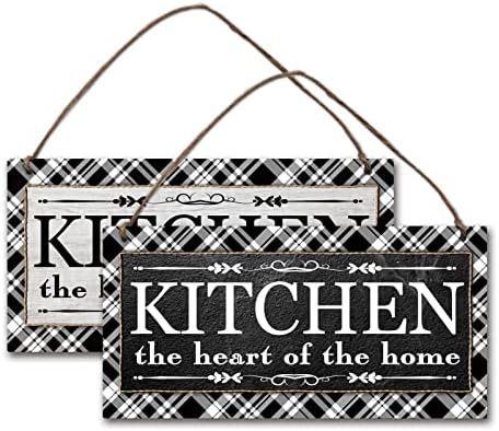 NBEADS 2 Pcs Wooden Kitchen Sign Wall Decor, Kitchen Hanging Wall Sign Plaque Rustic Farmhouse Kitchen Wall Decor with Jute Twine for Home Kitchen Dining Room Restaurant, 30×15cm