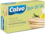Calvo Filetes de Caballa del Sur en Aceite de Oliva Bajas en Sal 120g (Paquete de 5)
