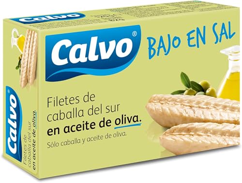 Calvo Filetes de Caballa del Sur en Aceite de Oliva Bajas en Sal 120g (Paquete de 5)