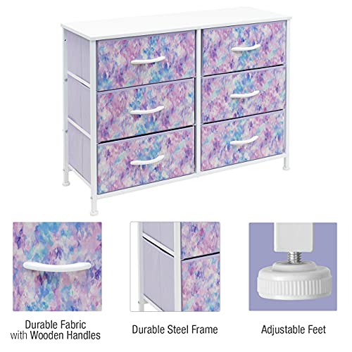 Sorbus Dresser With 6 Drawers - Furniture Storage Chest For Bedroom Tower Unit Furniture, Hallway, Closet, Office Organization - Steel Frame, Wood Top, Tie-Dye Fabric Bins (6-Drawer, Blue/Pink/Purple) #TOP5