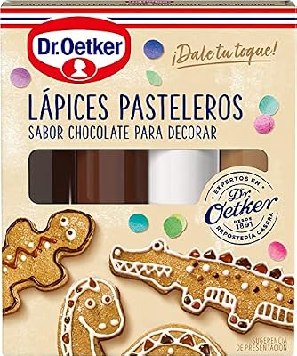 Dr. Oetker Lápices Pasteleros de Chocolate 4 Lápices Sabor a Chocolate Especial Repostería Para Decorar Pasteles Galletas Cupcakes o Tartas - Pack de 3y1 Blanco Marrón Caramelo y Negro