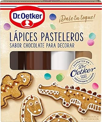 Dr. Oetker Lápices Pasteleros de Chocolate, 4 Lápices Sabor a Chocolate Especial Repostería, Para Decorar Pasteles, Galletas, Cupcakes o Tartas - Pack de 3y1 Blanco, Marrón, Caramelo y Negro | Ya disponible en tu tienda friki favorita! En mundofriki.es!