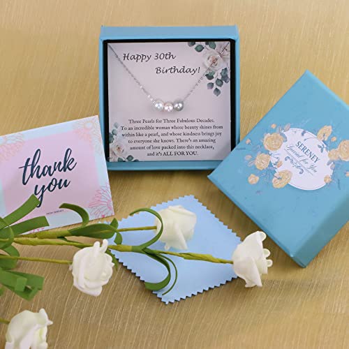 30Th Birthday Gifts For Her Sterling Silver Pearl Necklace As 30 Year Old Birthday Gifts For Women With Three Pearl Beads On Birthday Gifts For Turning 30 For Daughter Or Friends From Sereney #TOP1