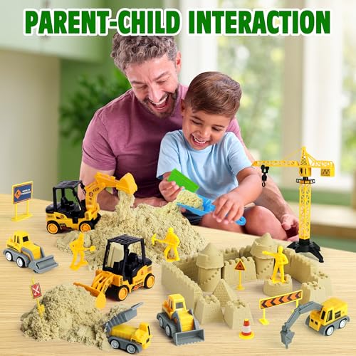 Billeeit Sand Construction Kit with Big Foldable Sandbox and 2.2lbs Magic Sand, Truck Toys Including Castle Molds and Other Accessories - 36Pc Set for Kids 3+ - Thumbnail 3