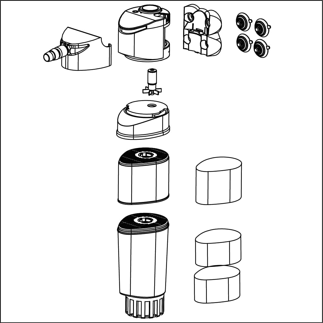 Exploded view diagram of SICCE Shark ADV filter components