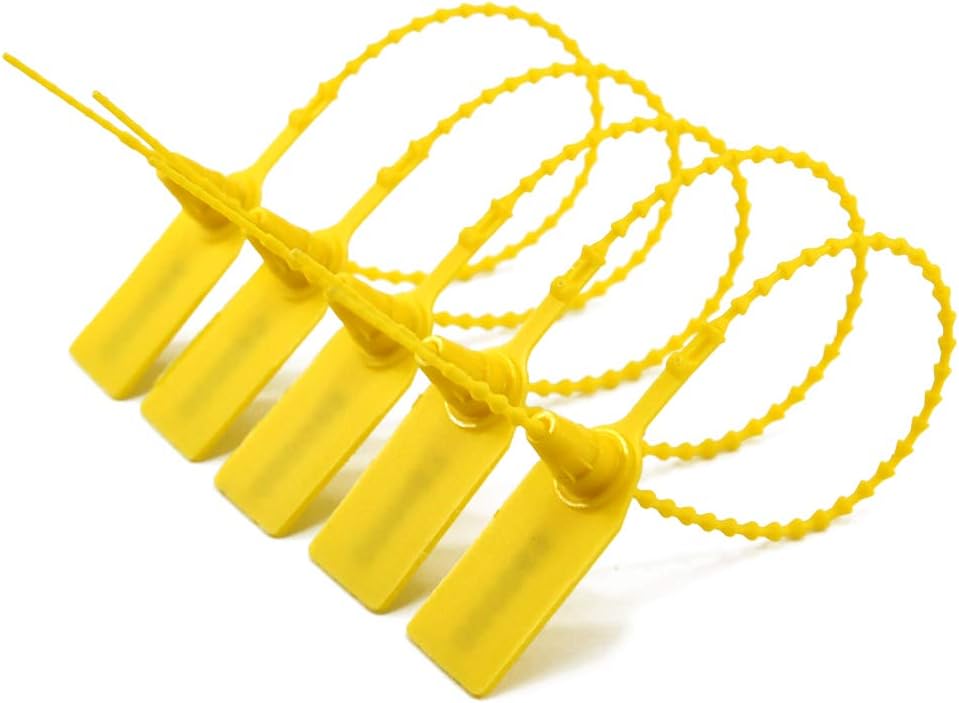 Leadseals(R) Yellow Numbered Security Zip Ties Plastic Tamper Evident Seal Tags Pull Tite Self-Locking Disposable Safety Locks for Fire Extinguisher (100 PCS)