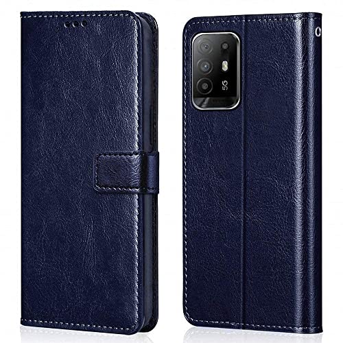 Image of Vintage Leather Flip Cover Compatible Model for Oppo CPH2213 / F19Pro Plus 5G - Attractive Blue