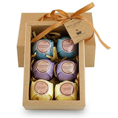 Bath Bombs - Hand Selected Ultra Spa Fizzies w/Lavender, Orange, and Eucalyptus Essential Oils Natural Ingredients for Lush, Calming Relaxation in a Box, Shea Butter Moisturizing Dry Skin 6 Count