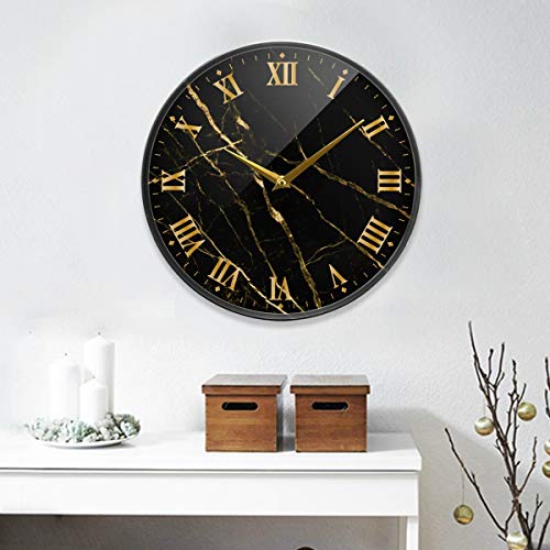 Alaza Black Marble Print Gold Lines Wall Clock Battery Operated Silent Non Ticking Clocks For Living Room Decor 12 Inch / 9.5 Inch #TOP6