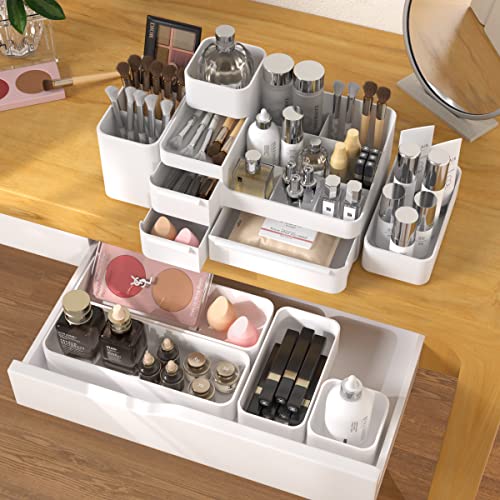Makeup Organizer With Drawers, Countertop Organizer For Vanity, Bathroom And Bedroom Desk Cosmetics Display Case For Brushes, Lotions, Perfumes, Eyeshadow, Lipstick And Nail Polish White #TOP6
