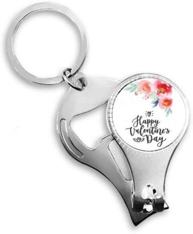 Happy Valentine Flowers Quote Nail Nipper Ring Key Chain Bottle Opener Clipper