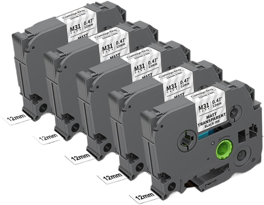 5PK TZe231 Compatible Printer Ribbon 12mm for Label Maker Works with TZe 231 TZ 131 631 Replaces PTH110 Ribbons(Black on Matt Clear)