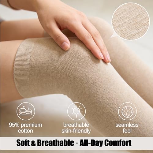 Vordpe 3 paires chaussettes hautes femme - coton tricoté pour bottes - antidérapantes - confortables chaussettes rallongées - style slouch (B) – vue 4