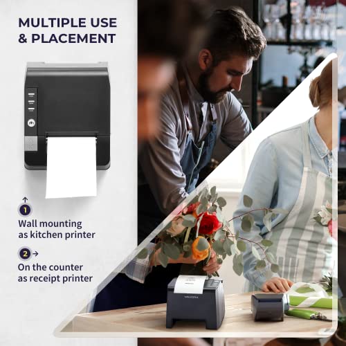 Volcora Thermal Receipt Printer, 80mm POS Printer w/Auto Cutter, USB/Serial Interface for Windows/MAC/Linux, ESC/POS Command Support Cash Drawer, High Speed Kitchen Printer, Wall Mount, Black