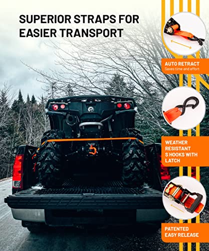 Strapinno 2PCs Retractable Ratchet Tie-Down Straps,5,000 lbs Break Strength- 2 in x 12 ft Heavy Duty Ratchet Strap with Safety Lock S Hooks for Motorcycles, ATVs, UTVs, Lawn Equipment & Cargo-Orange - Image 6
