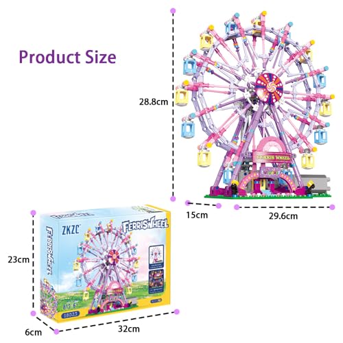 NEWRICE Della ruota panoramica rotante con luci Kit di costruzione, parco divertimenti costruzione blocchi di costruzione giocattoli set per 8+ anno Boys.Girls (Ruota panoramica rosa)