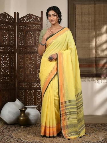 Image of MADHUHANSH Women's Cotton Linen Saree with Unstitched Blouse Piece and Floral Printed Pattern | Women Saree for Special Occasion | Stylish Modern Sarees