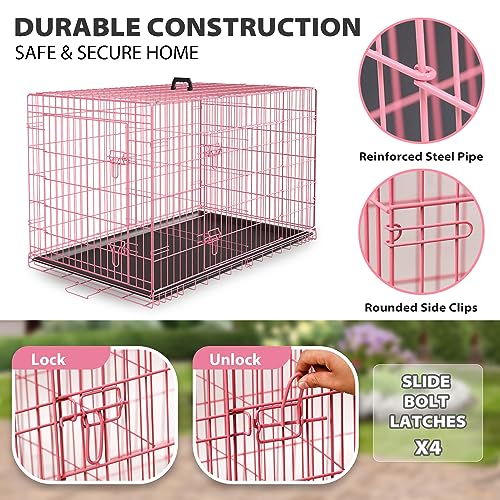 Image of BestPet | Dog Crate | 36 inch | Pink | Foldable Metal Kennel with Double Doors