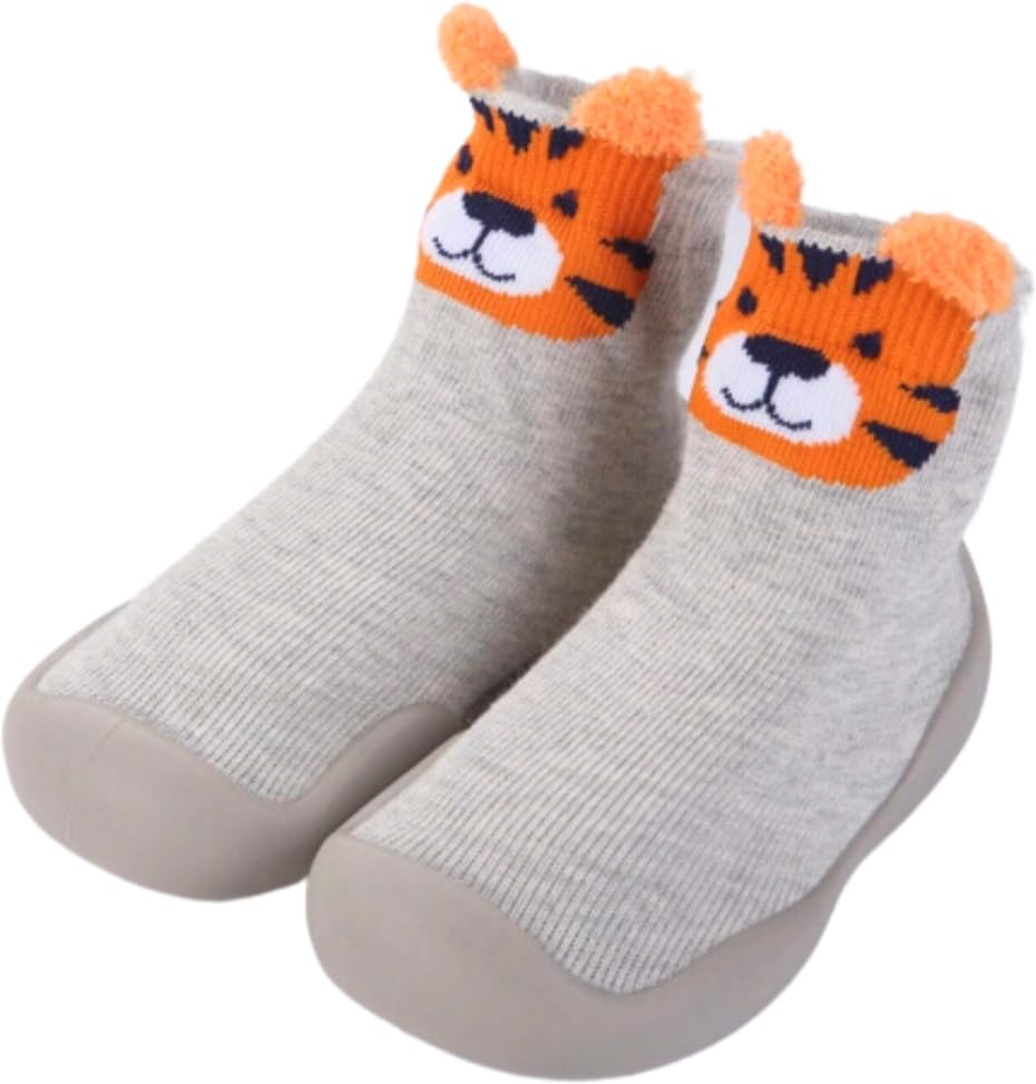 Baby Boys & Girls Feet-Hugging Design Anti-Skid Silicon Sole Rubber Socks Shoes/Booties For 6 to 18 Months (Grey,Orange)-BT3497-image-21