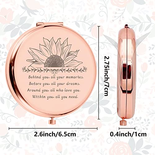 CREATCABIN Metal Compact Pocket Mirror Sunflower Magnifying Two-Sided Folding Makeup Mirror 2.6inch Travel Portable Behind You All Your Memories Gifts for Women mum Sister Daughter Rose Gold - Image 2