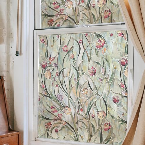 Vinilo decorativo para ventana con diseño floral 17 x 39.4 in miniatura 3