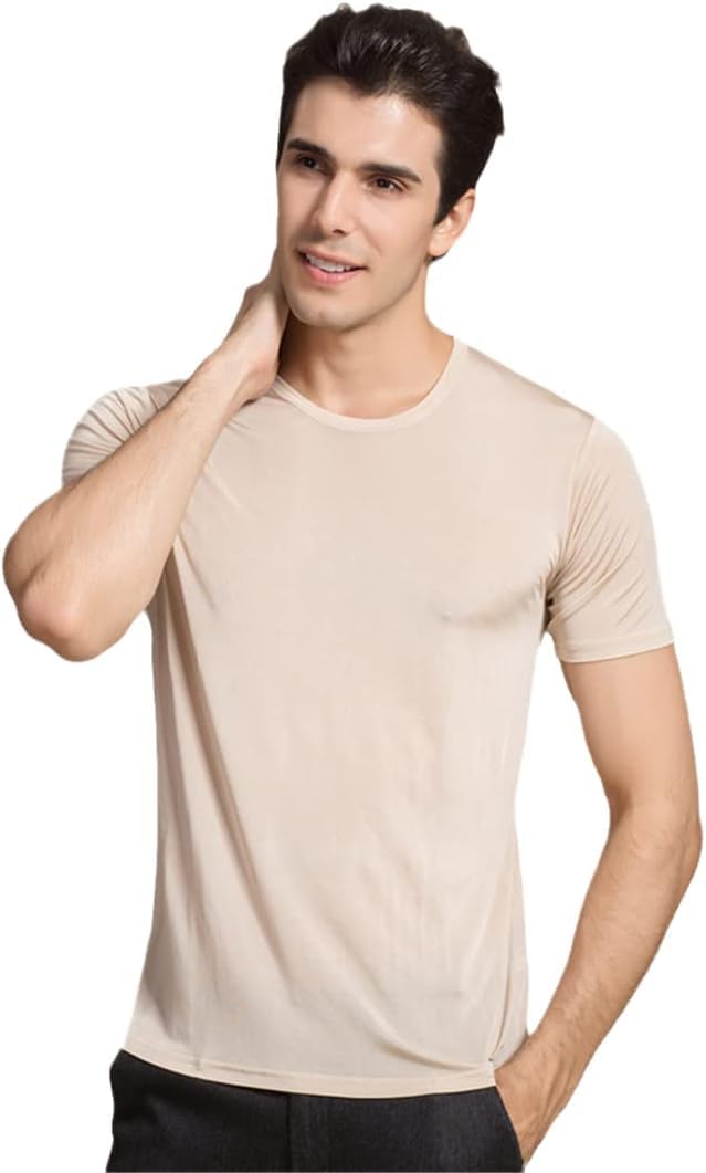 T-shirt hommes en soie véritable anti-transpiration et doux pour la peau
