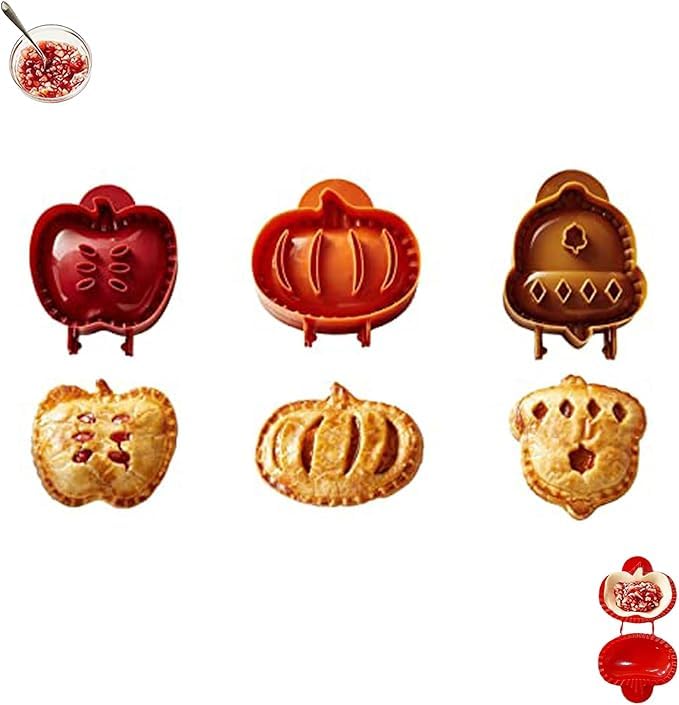 3-Piece Holiday Mini Pie Molds Set - ABS Non-Stick Hand Pie Maker with Pumpkin Apple Snowflake Shapes for Baking Parties Potlucks (3PCS-A)